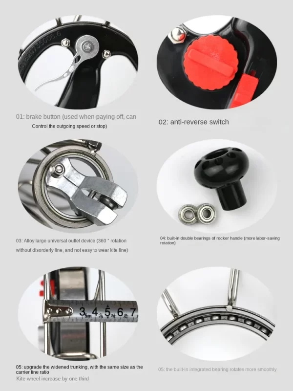 New stainless steel kite wheel with brake and anti reverse function for adult kite line wheels - Image 3