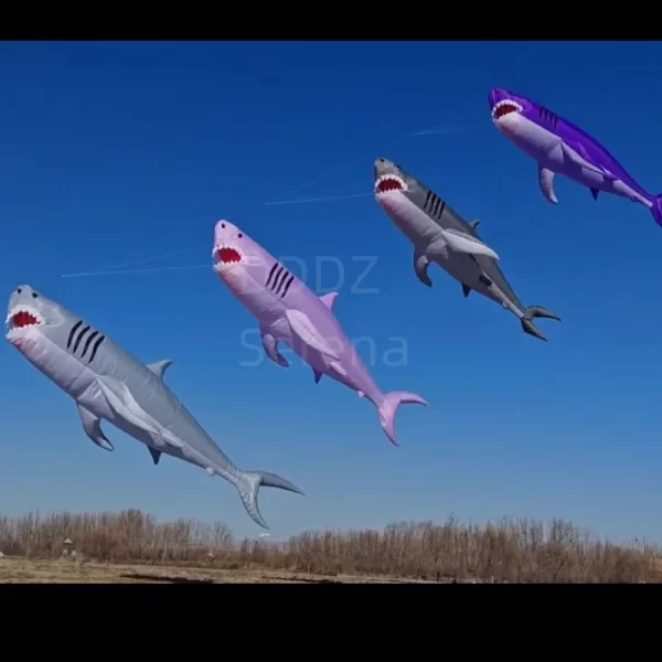 Giant LED 18M Shark Soft Inflatable Pendant show kite rip stop nylon Line Laundry for Adults with round corner LED well protect